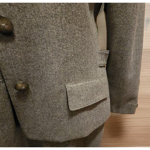 Vtg 80s Evan Picone Gray Career Collarless Suit Coat And Pleated Skirt Pockets - Picture 6 of 15